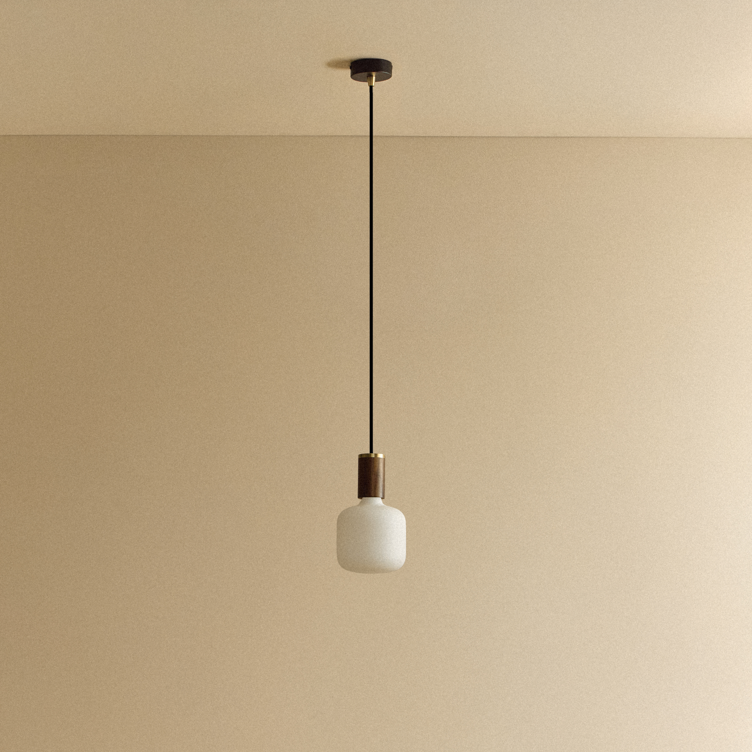 Tala Oblo Pendant Light in Walnut shown unlit