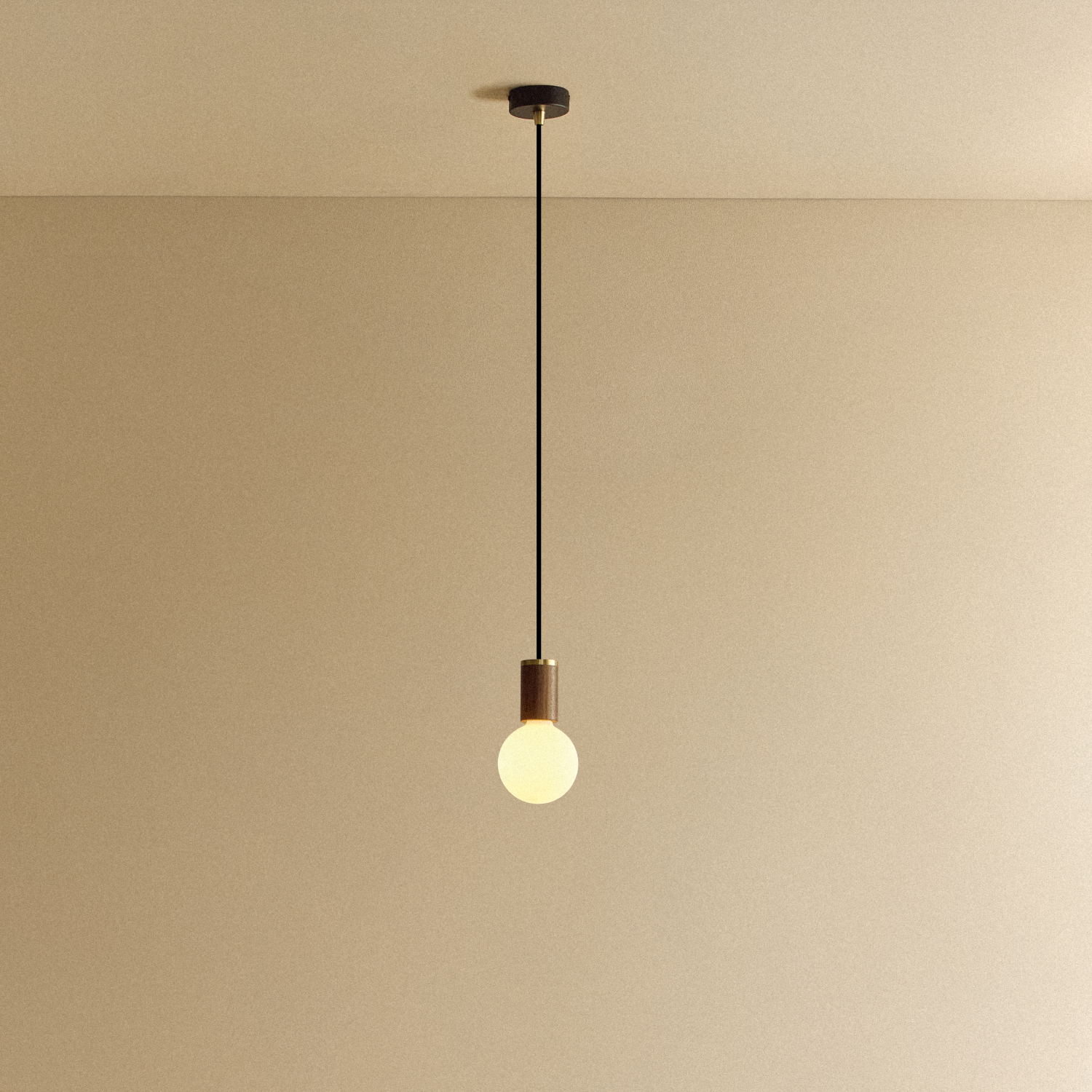 Tala Porcelain II Pendant Light in Walnut shown illuminated