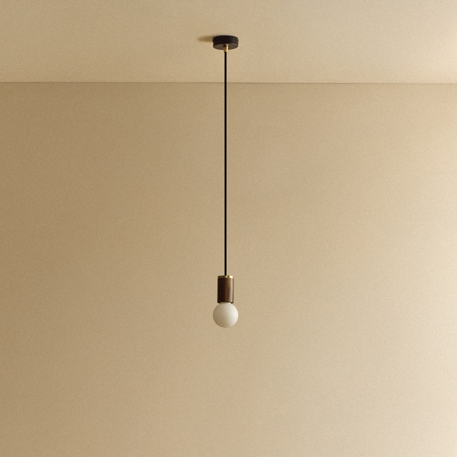 Tala Sphere II Pendant Light in Walnut shown unlit