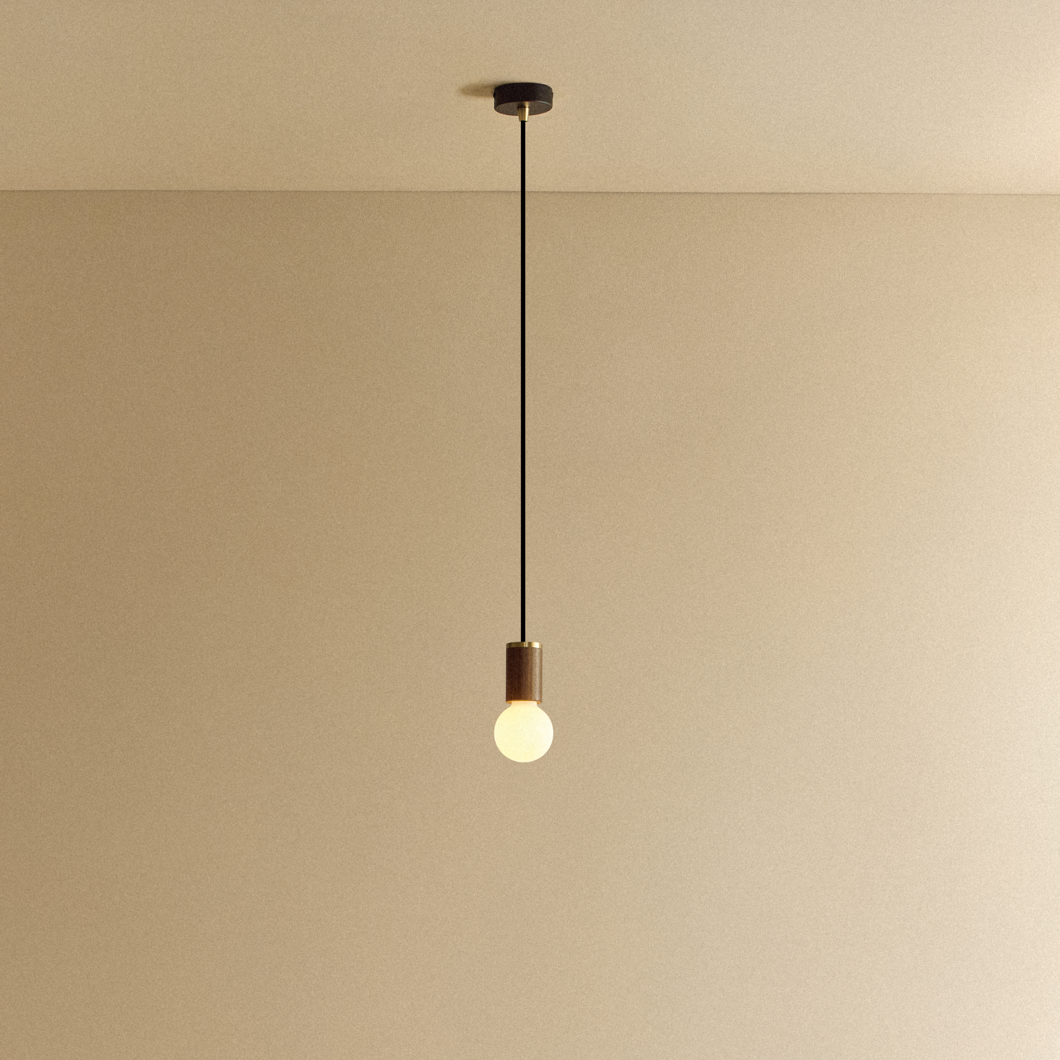 Tala Sphere II Pendant Light in Walnut shown illuminated