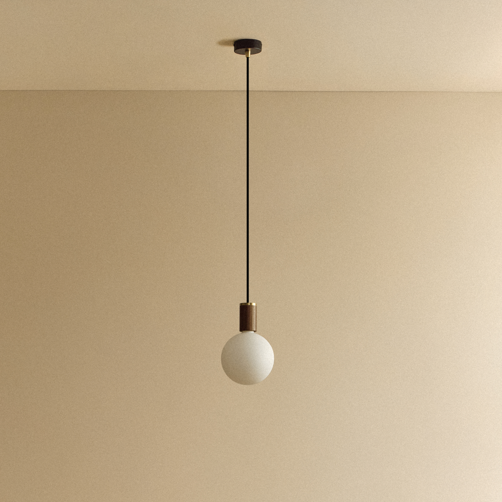 Tala Sphere IV Pendant Light in Walnut shown unlit