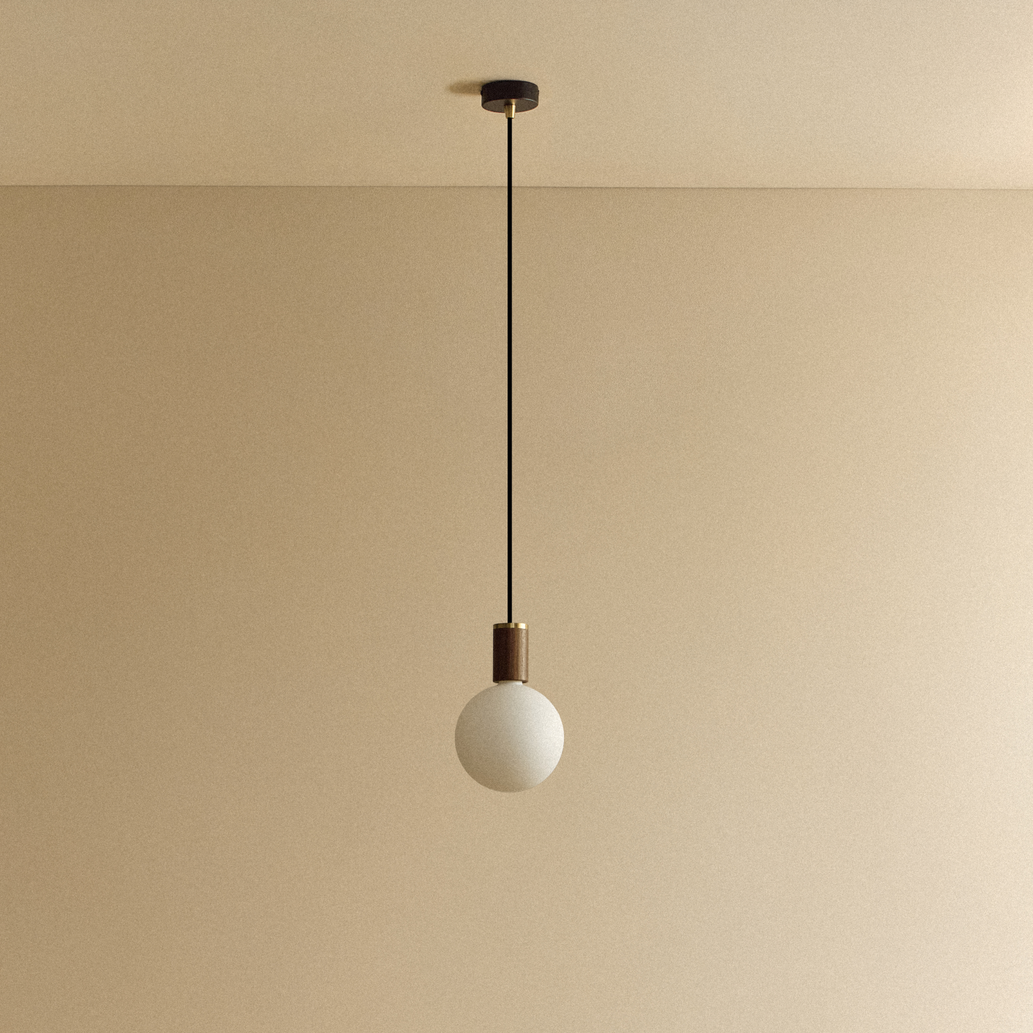 Tala Sphere IV Pendant Light in Walnut shown unlit