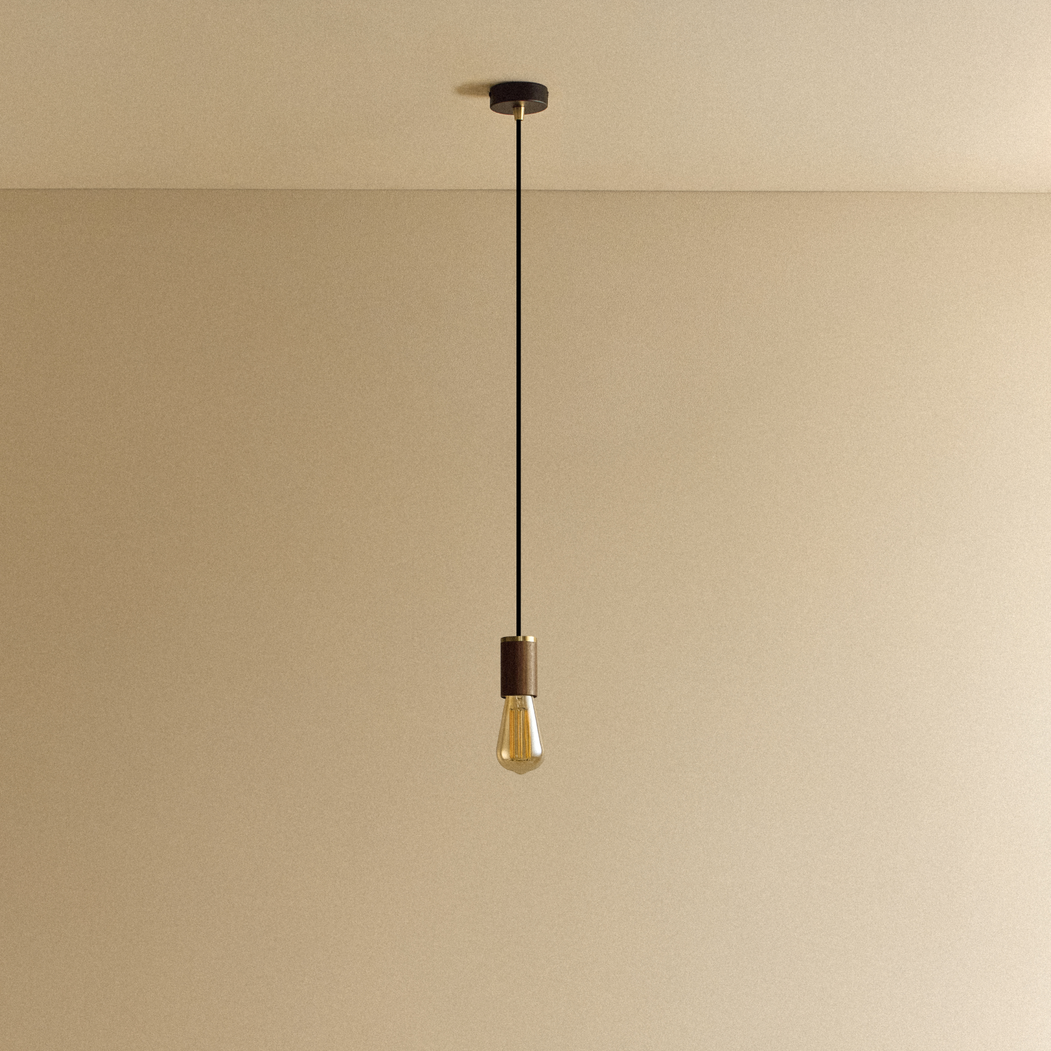 Tala Squirrel Cage Pendant Light in Walnut shown unlit