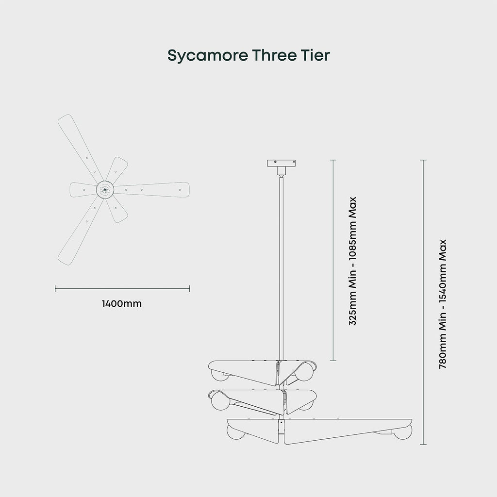 Tala Sycamore Chandelier 3 Tiers in Dawn Grey dimensions diagram
