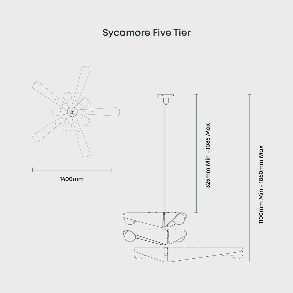 Tala Sycamore Chandelier 5 Tiers in Dawn Grey dimensions diagram