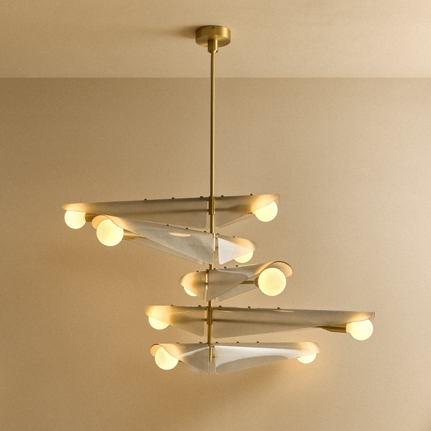 Tala Sycamore Chandelier 5 Tiers in Dawn Grey shown illuminated