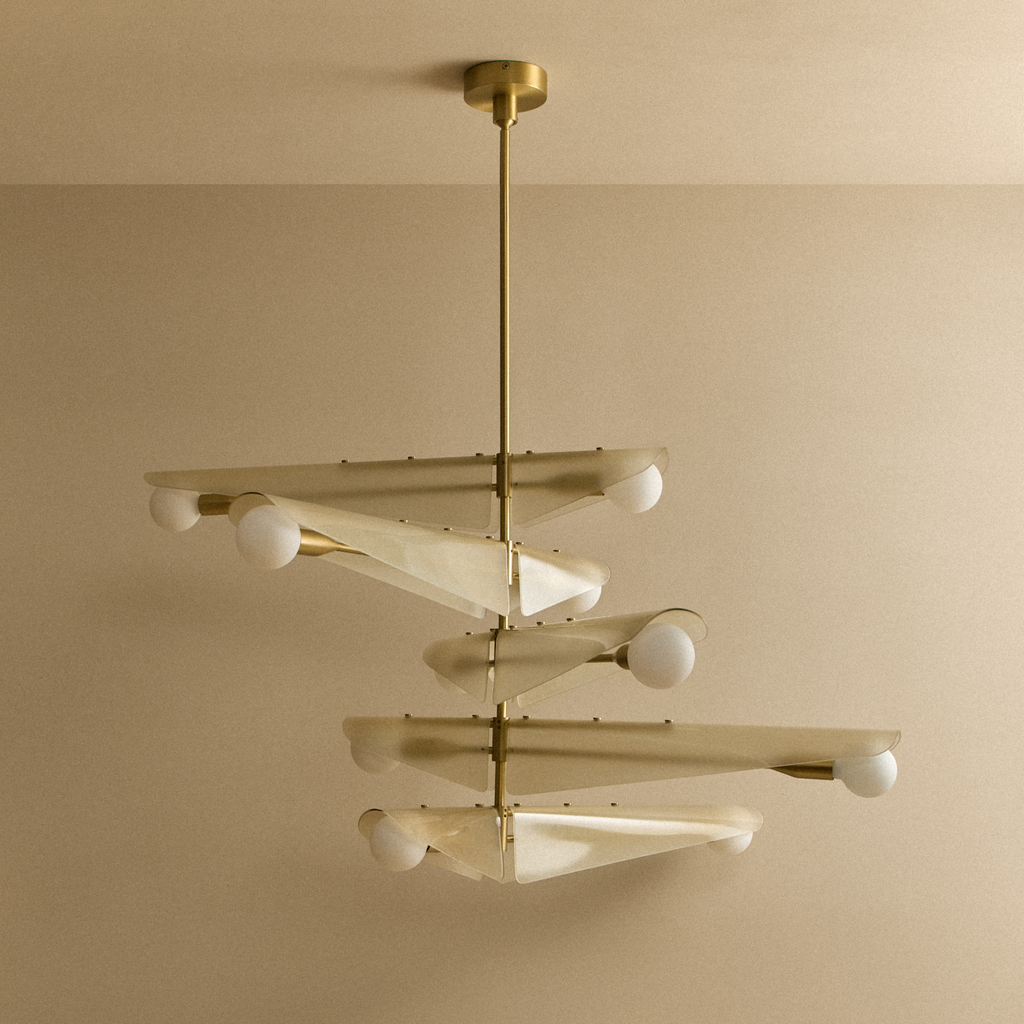 Tala Sycamore Chandelier 5 Tiers in Dusk Pink shown unlit