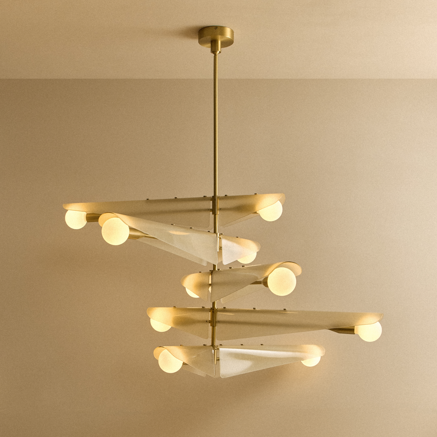 Tala Sycamore Chandelier 5 Tiers in Dusk Pink shown illuminated