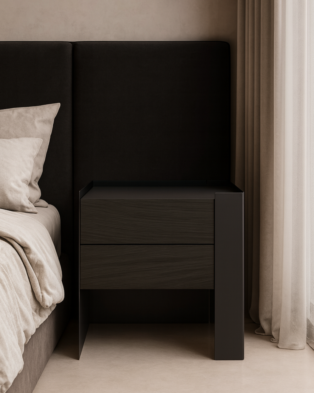 Tommy Franks Tunica bedside tables in black oak, pair