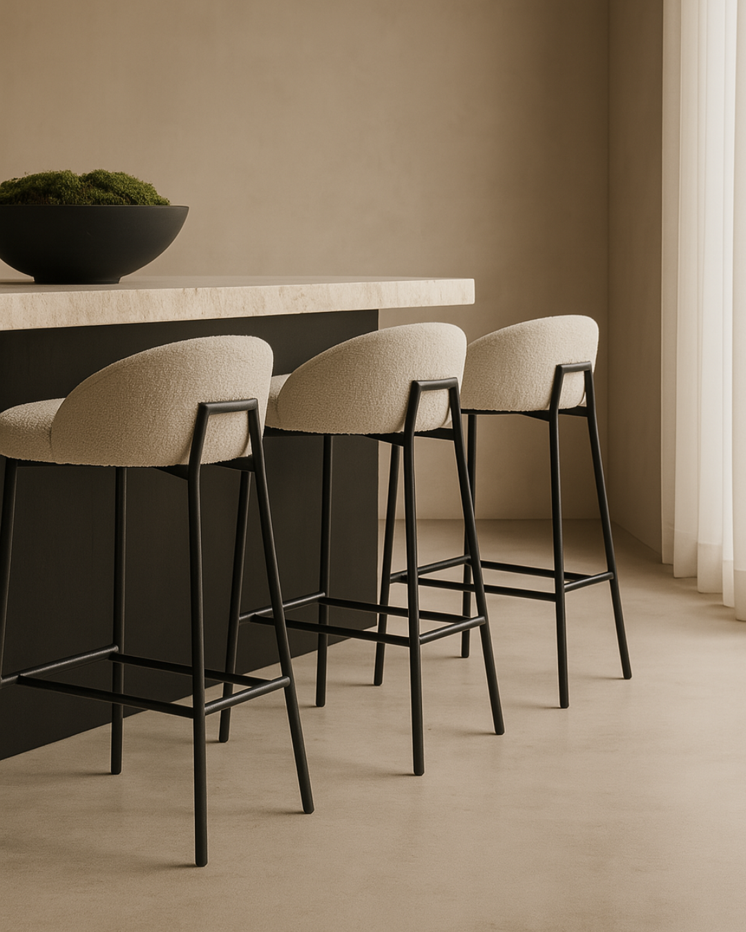 Tommy Franks Tux counter stool in Chex Polar bouclé