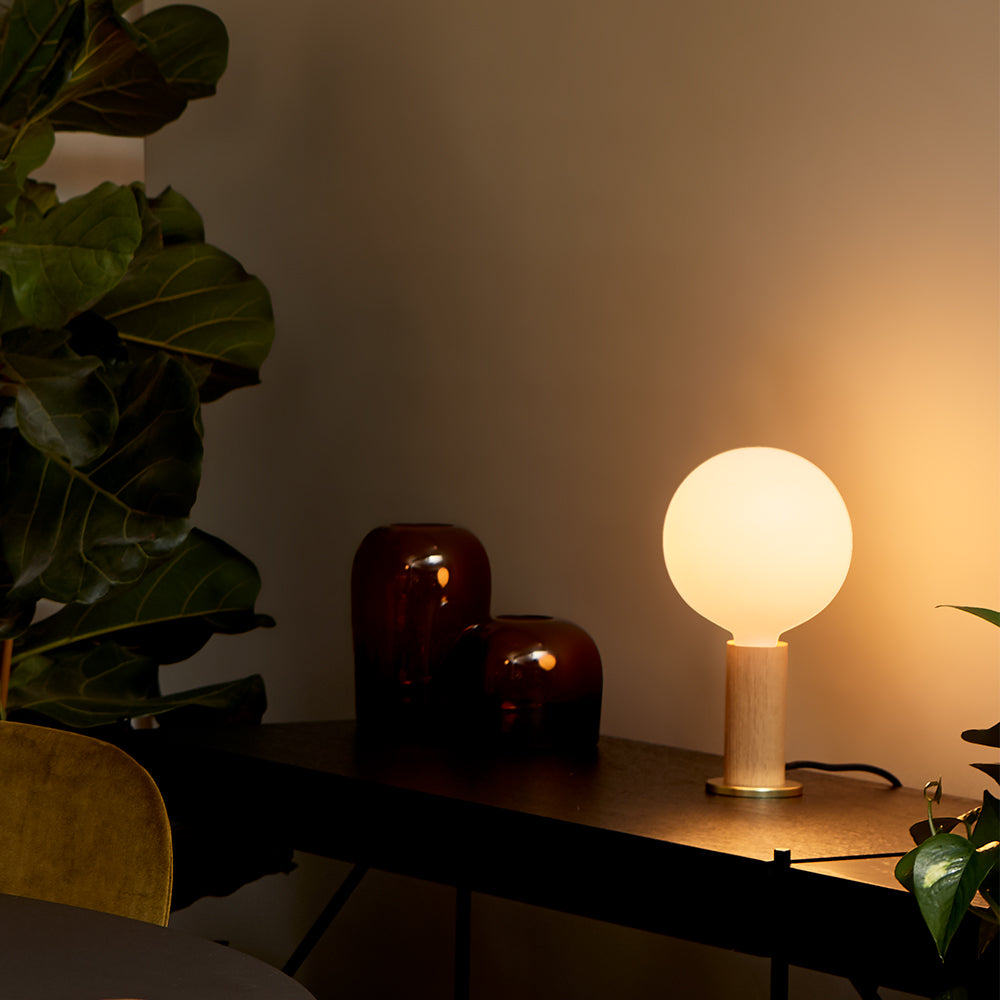 Tala Knuckle Table Lamp in Oak + Sphere IV in a styled interior setting