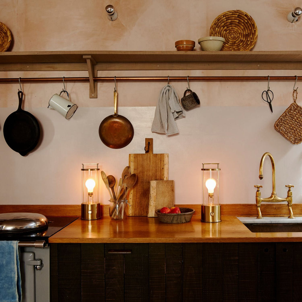 Tala The Muse 1.0 Portable Lamp in Solid Brass - Set of 2 in a styled interior setting