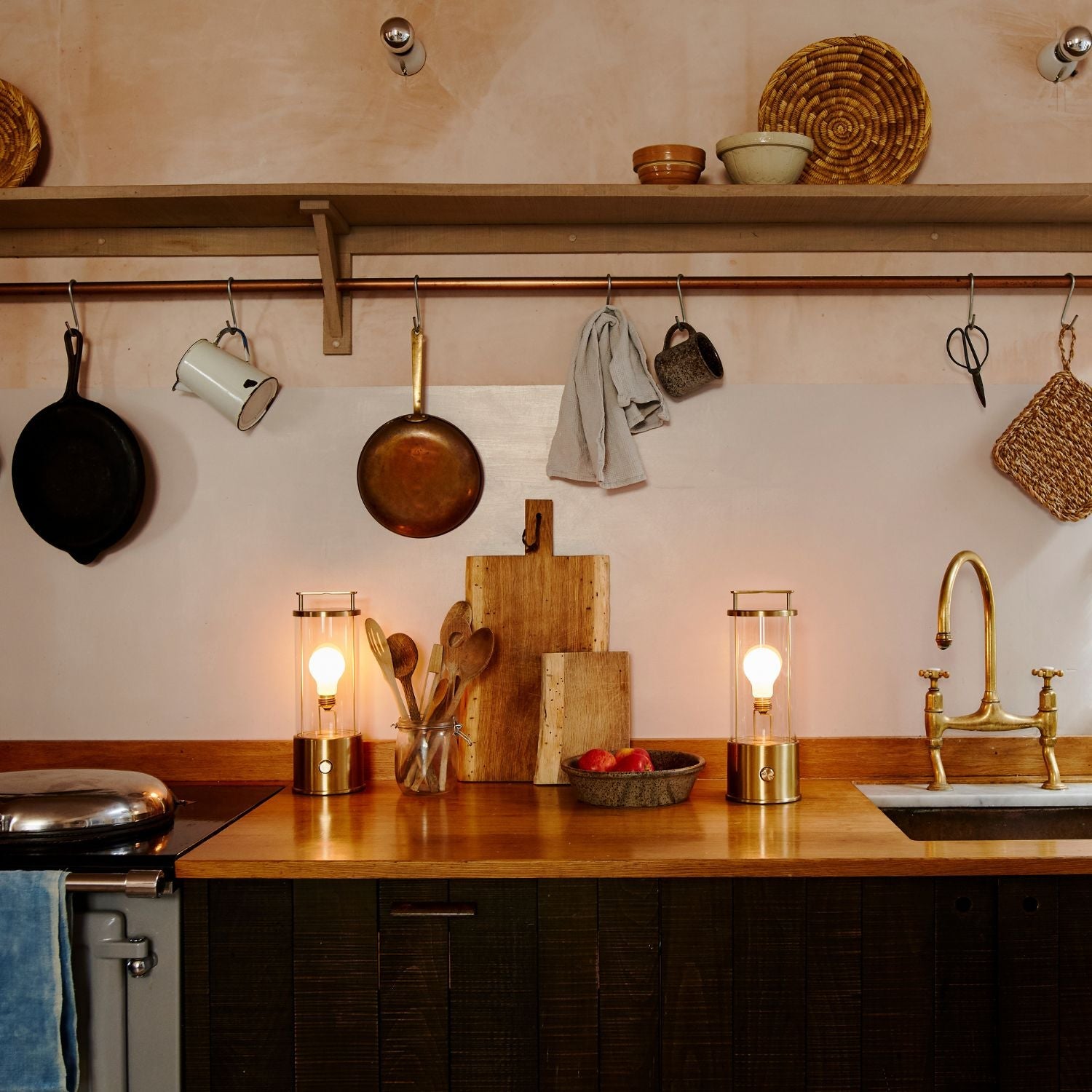Tala The Muse 1.0 Portable Lamp in Solid Brass - Set of 2 in a styled interior setting