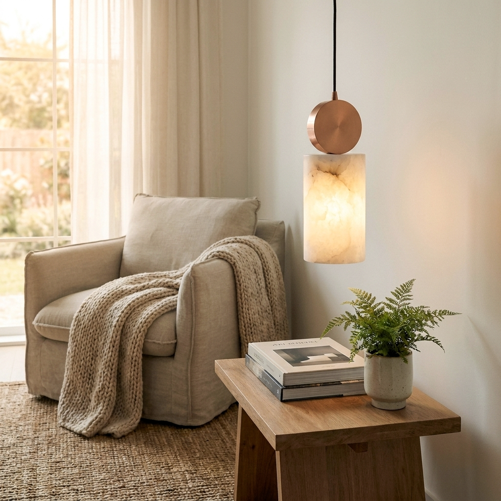 Araco Lumière Frozen Tovi natural alabaster pendant light, alternate view
