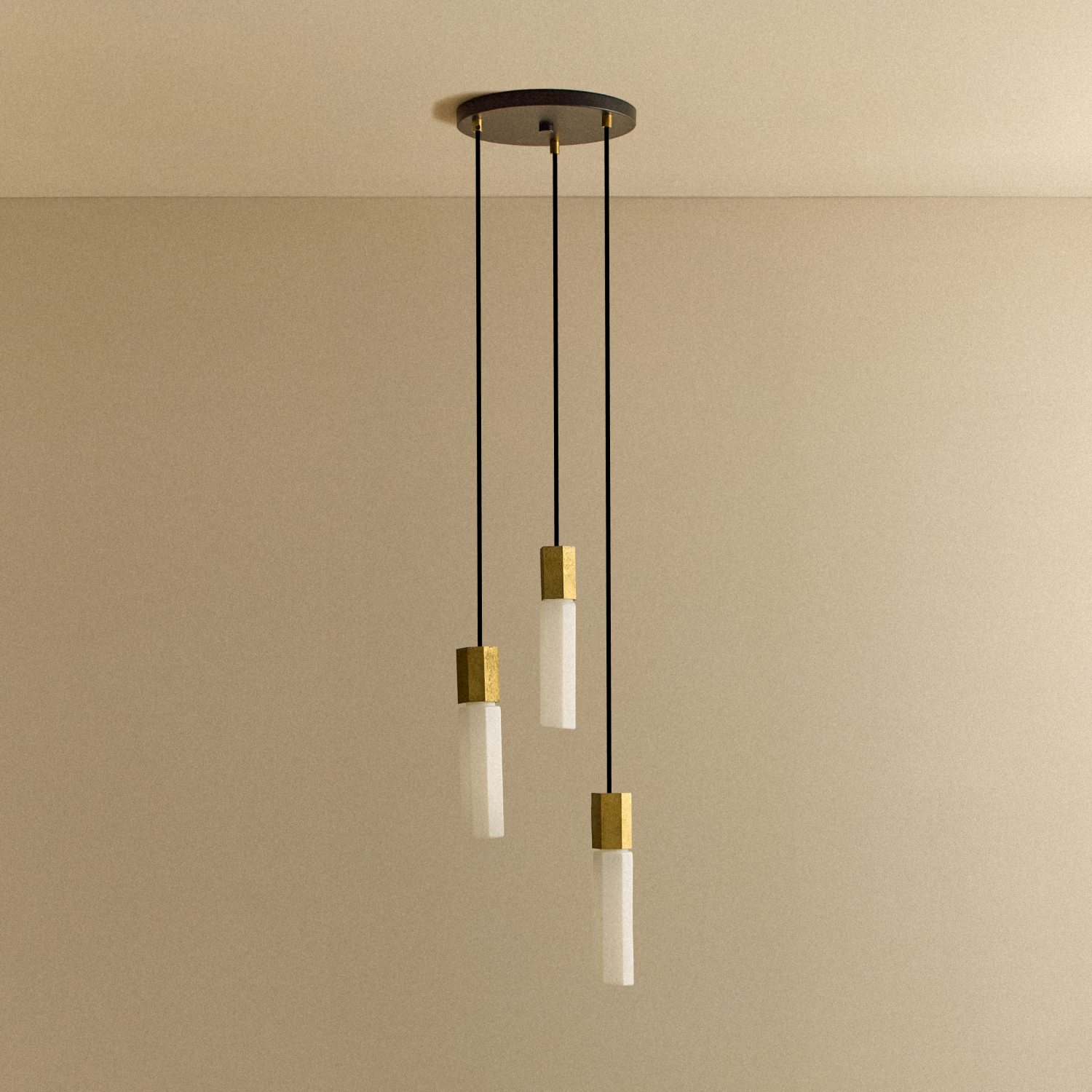 Tala Basalt Triple Pendant in Brass shown unlit