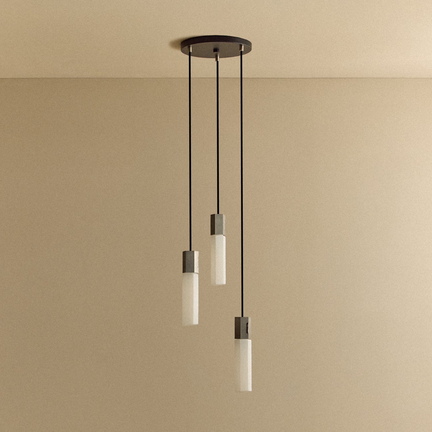 Tala Basalt Triple Pendant in Stainless Steel shown unlit