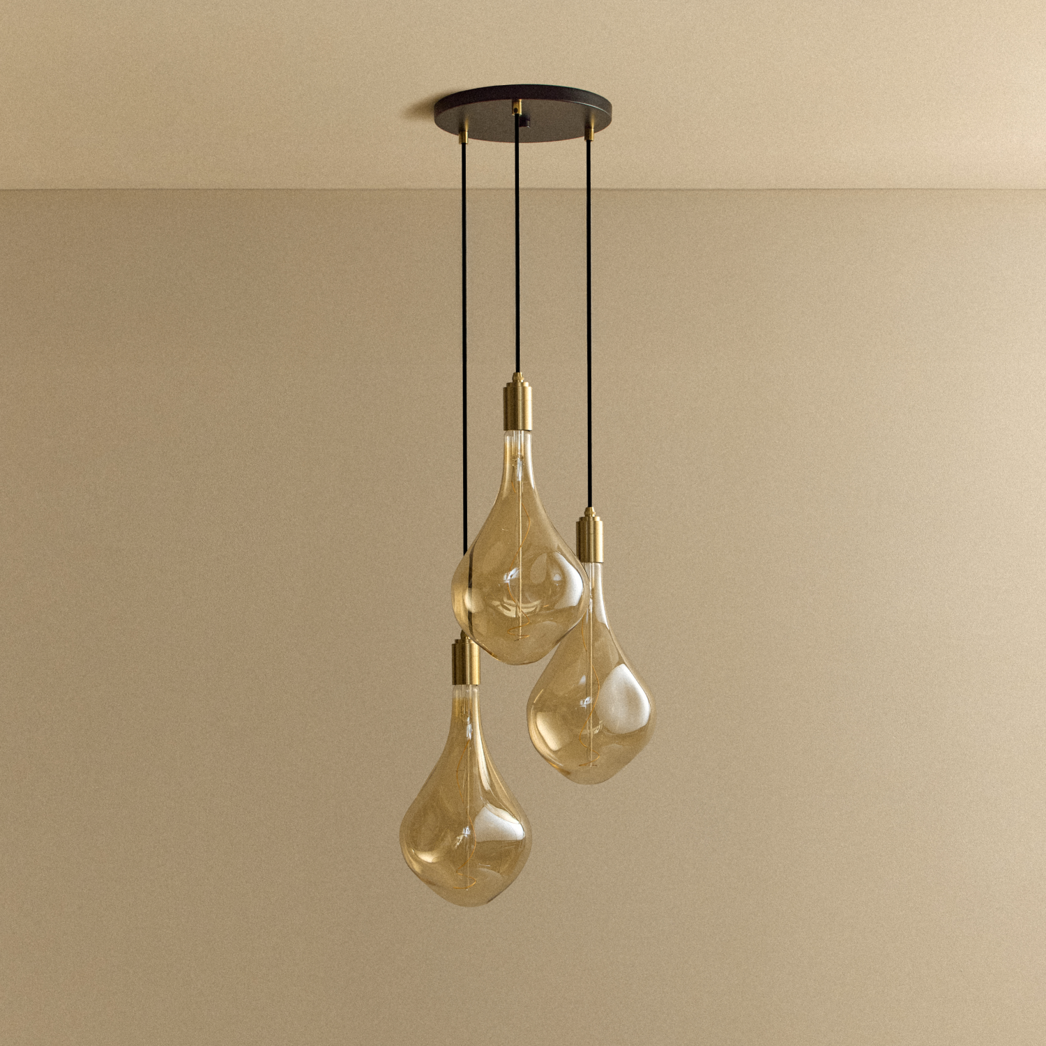 Tala Triple Pendant in Brass + Voronoi III shown unlit