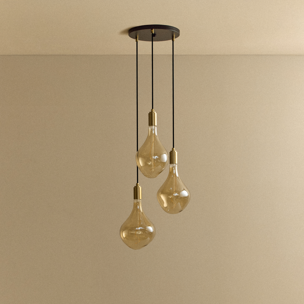 Tala Triple Pendant in Brass + Voronoi II shown unlit
