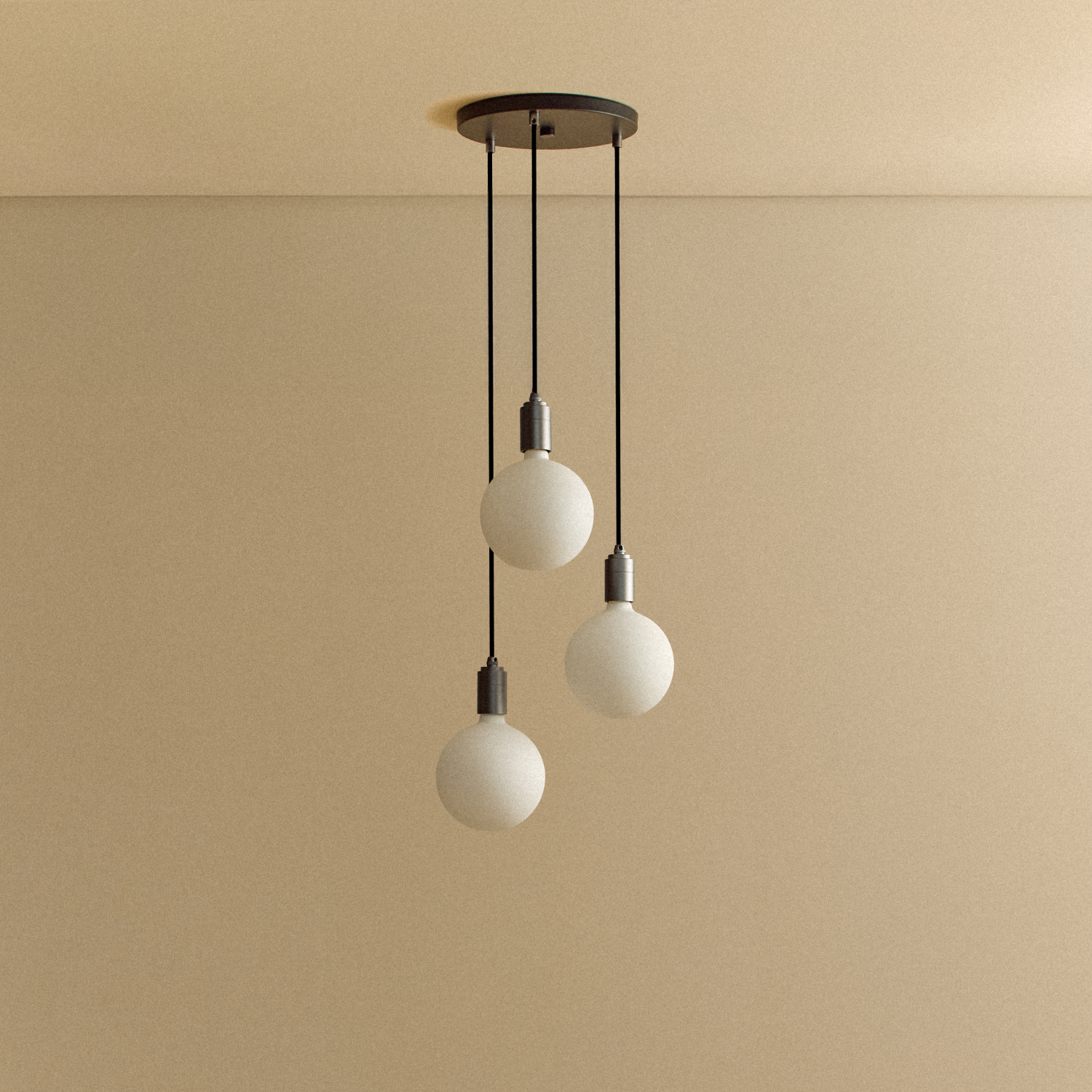 Tala Triple Pendant in Graphite + Sphere IV shown unlit