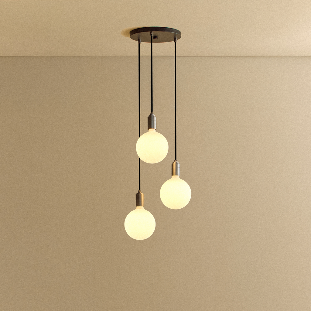 Tala Triple Pendant in Graphite + Sphere IV shown illuminated