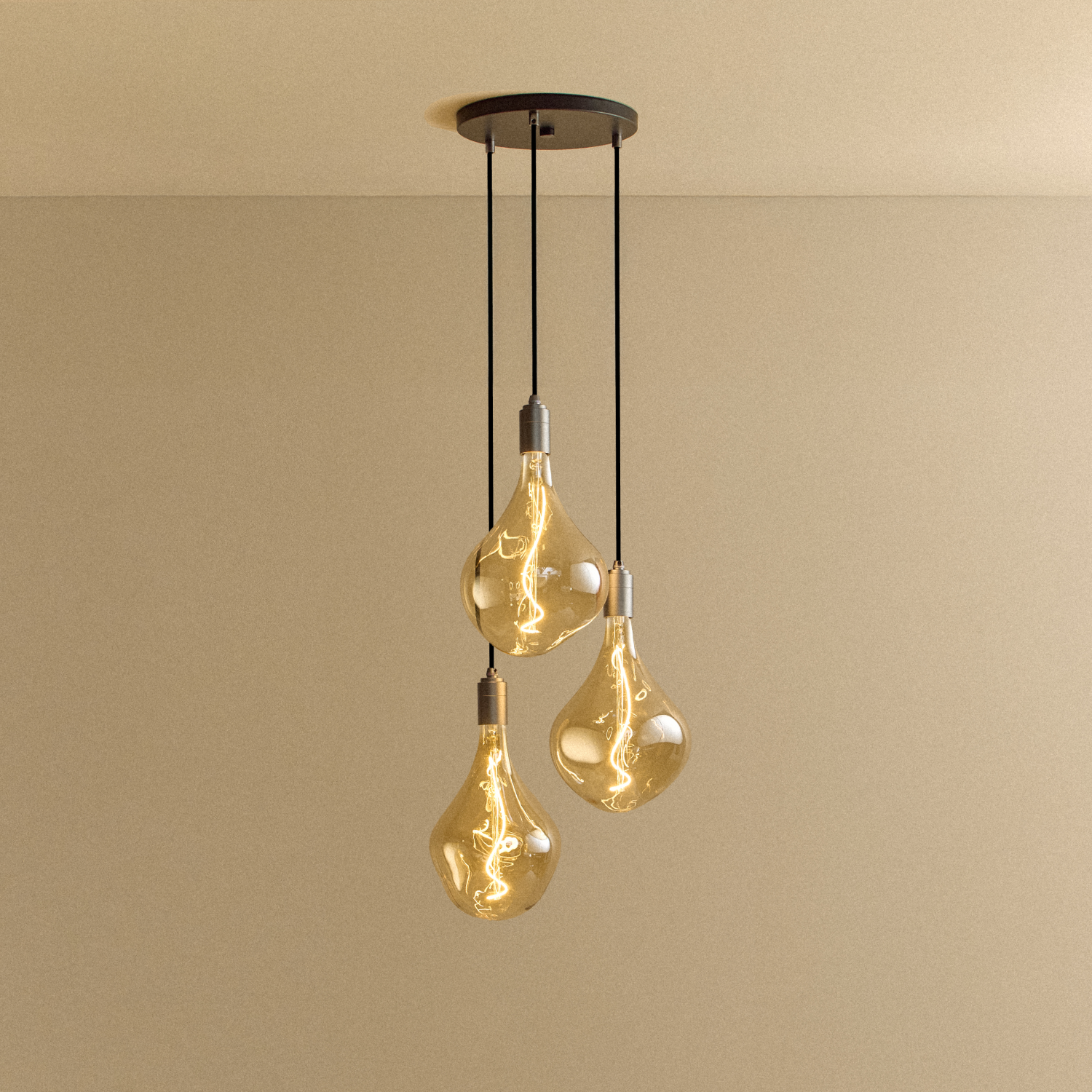 Tala Triple Pendant in Graphite + Voronoi II shown illuminated
