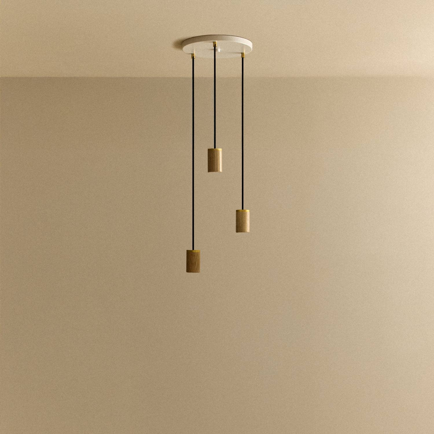 Tala Triple Pendant in Oak - White Canopy fixture shown without a bulb