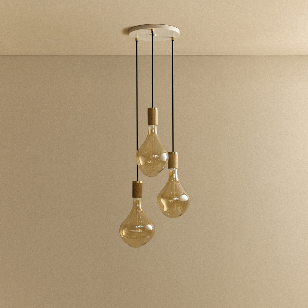 Tala Triple Pendant in Oak + Voronoi II shown unlit