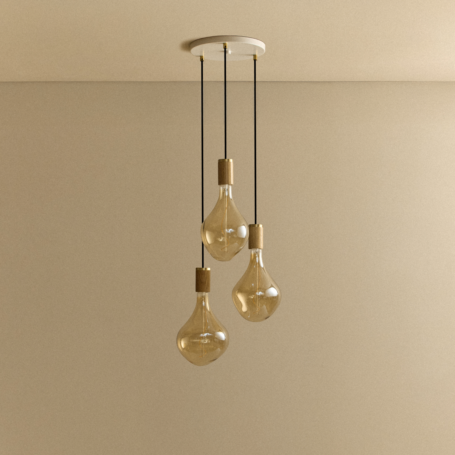 Tala Triple Pendant in Oak + Voronoi II shown unlit
