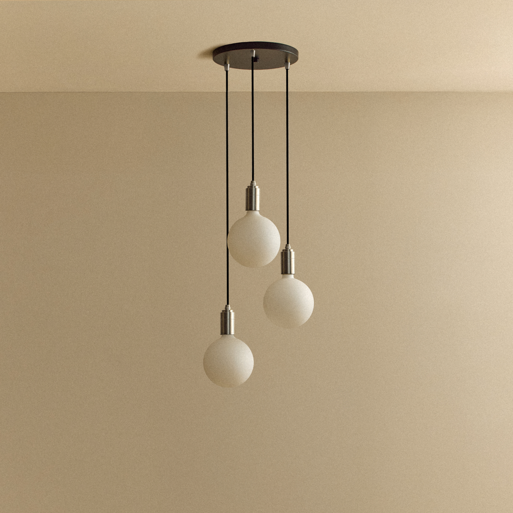 Tala Triple Pendant in Stainless Steel + Sphere IV shown unlit