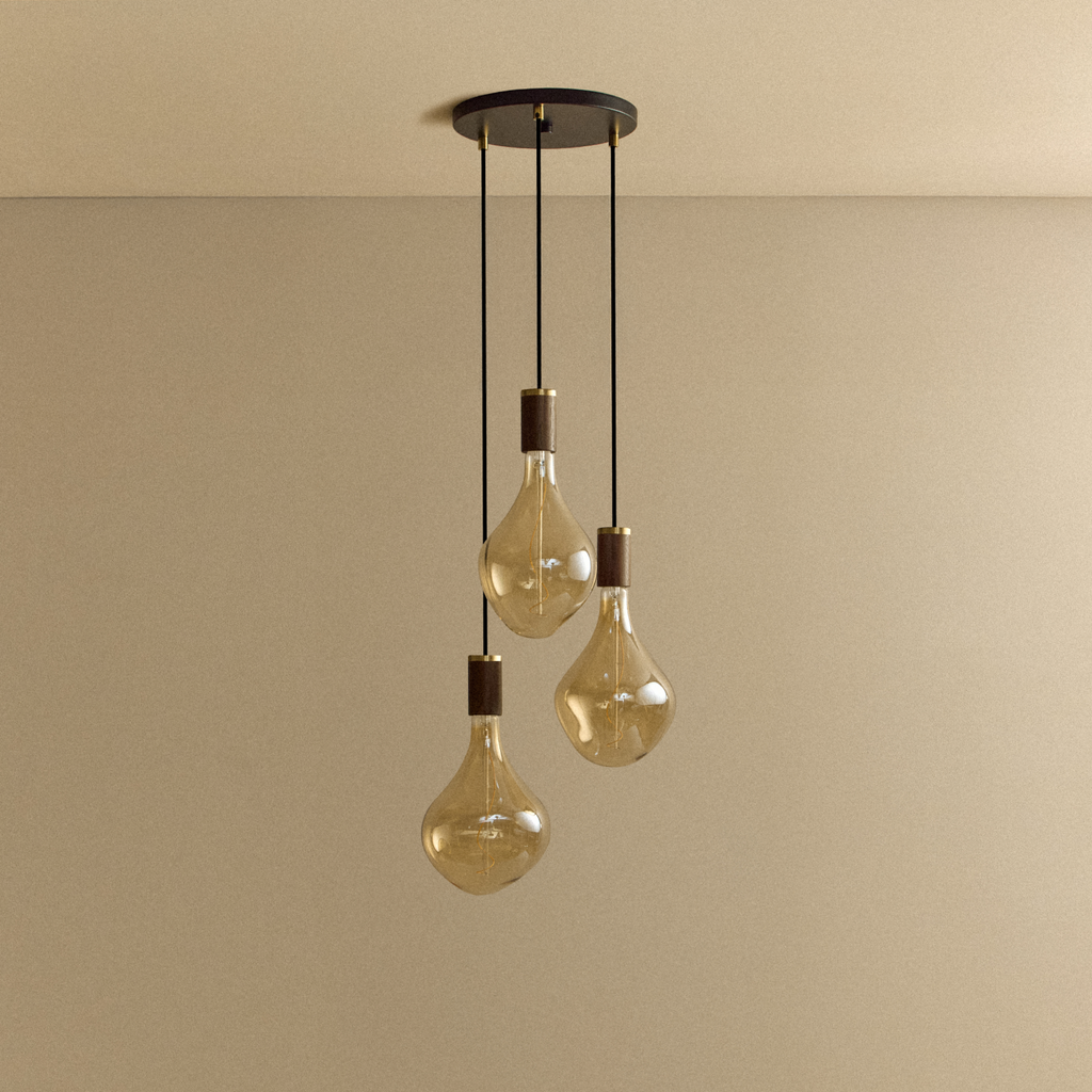Tala Triple Pendant in Walnut + Voronoi II shown unlit