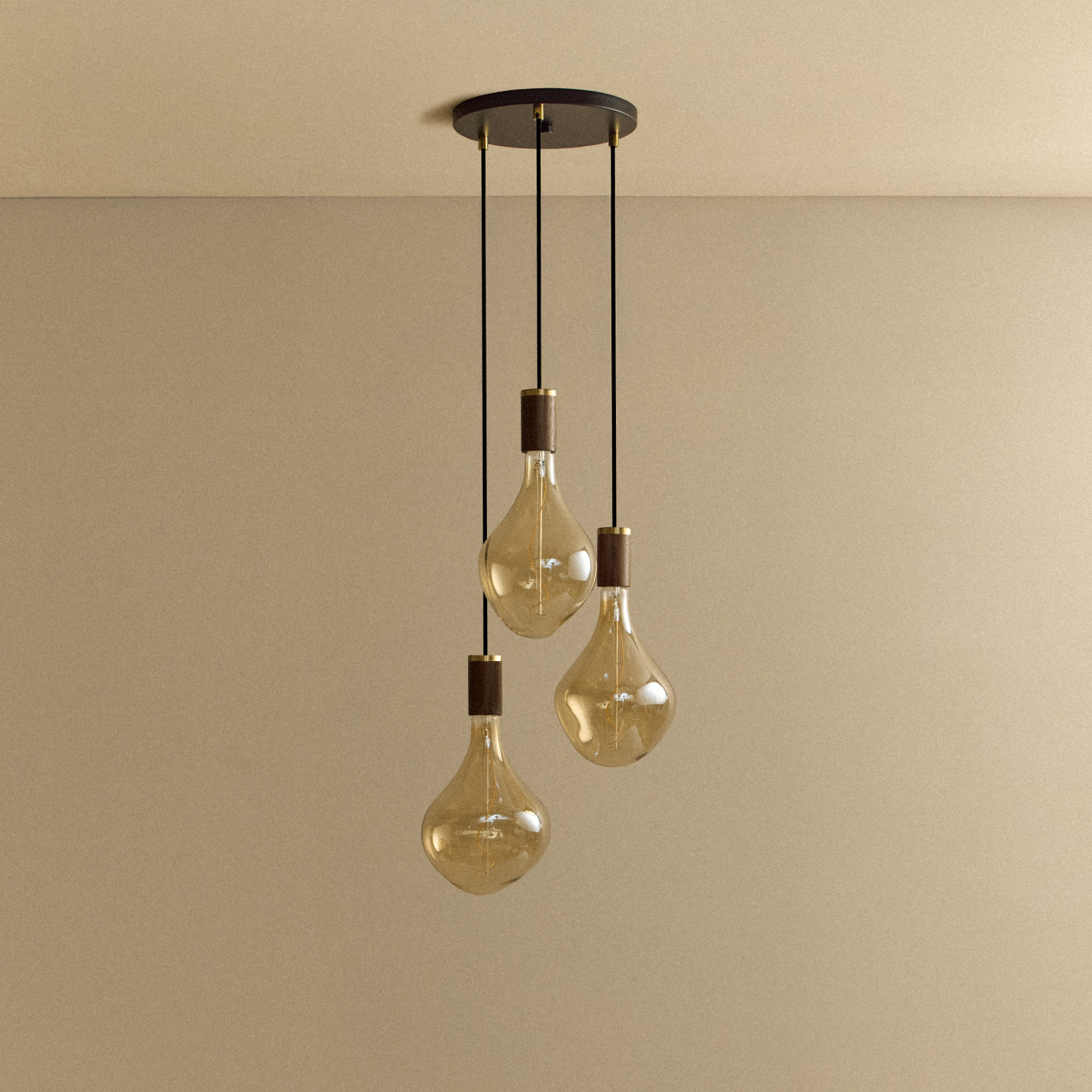 Tala Triple Pendant in Walnut + Voronoi II shown unlit
