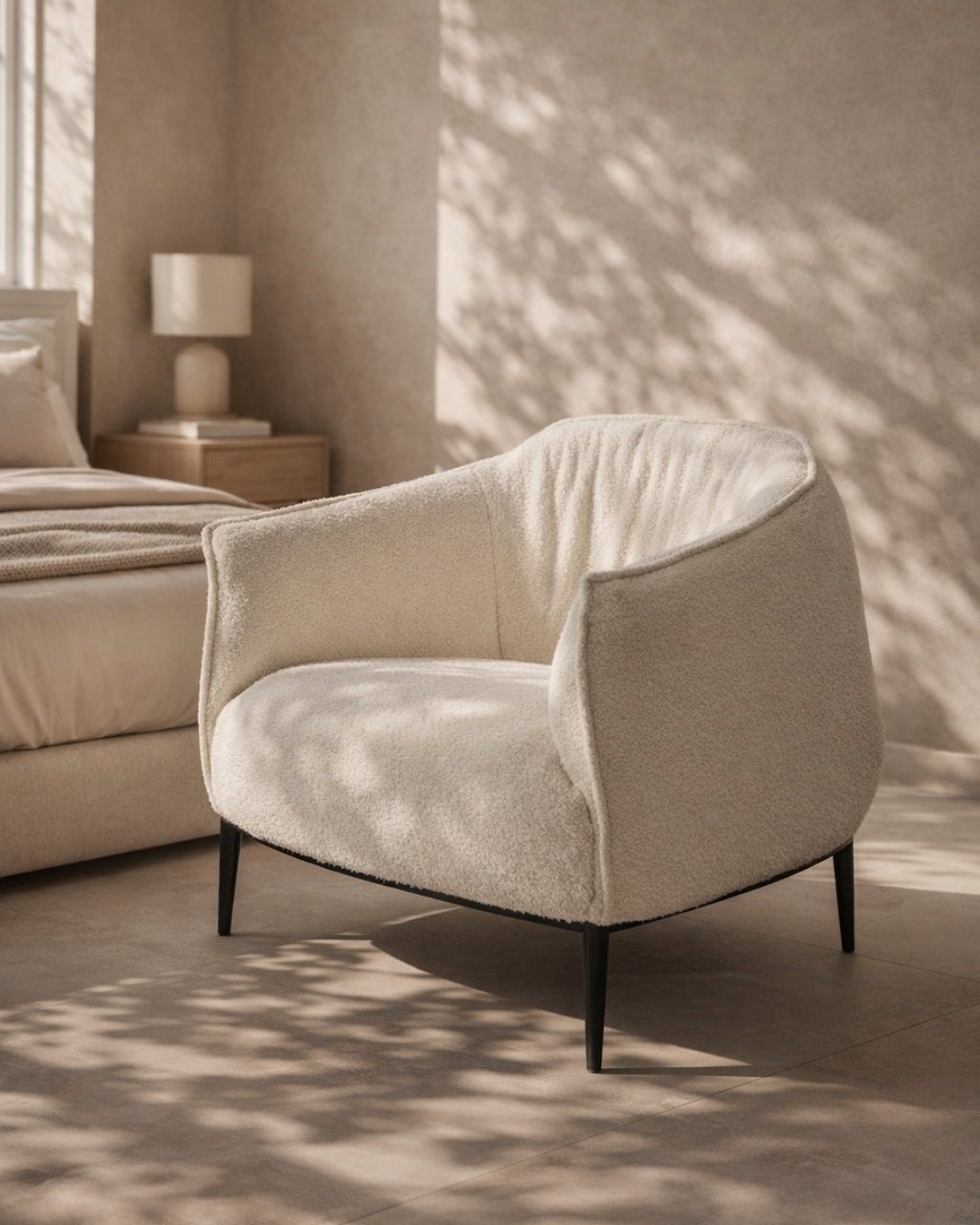 Tommy Franks Tyrone lounge chair in Chex Polar bouclé