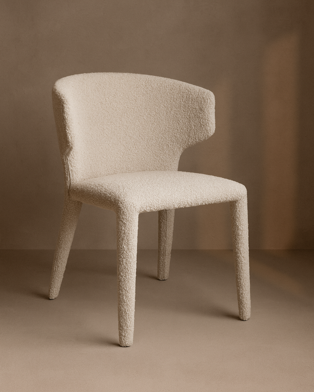 Tommy Franks Vela dining chair in Chex Steam bouclé