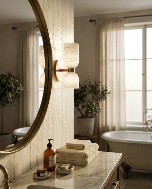Araco Lumière Frozen Velis natural alabaster wall light, alternate view