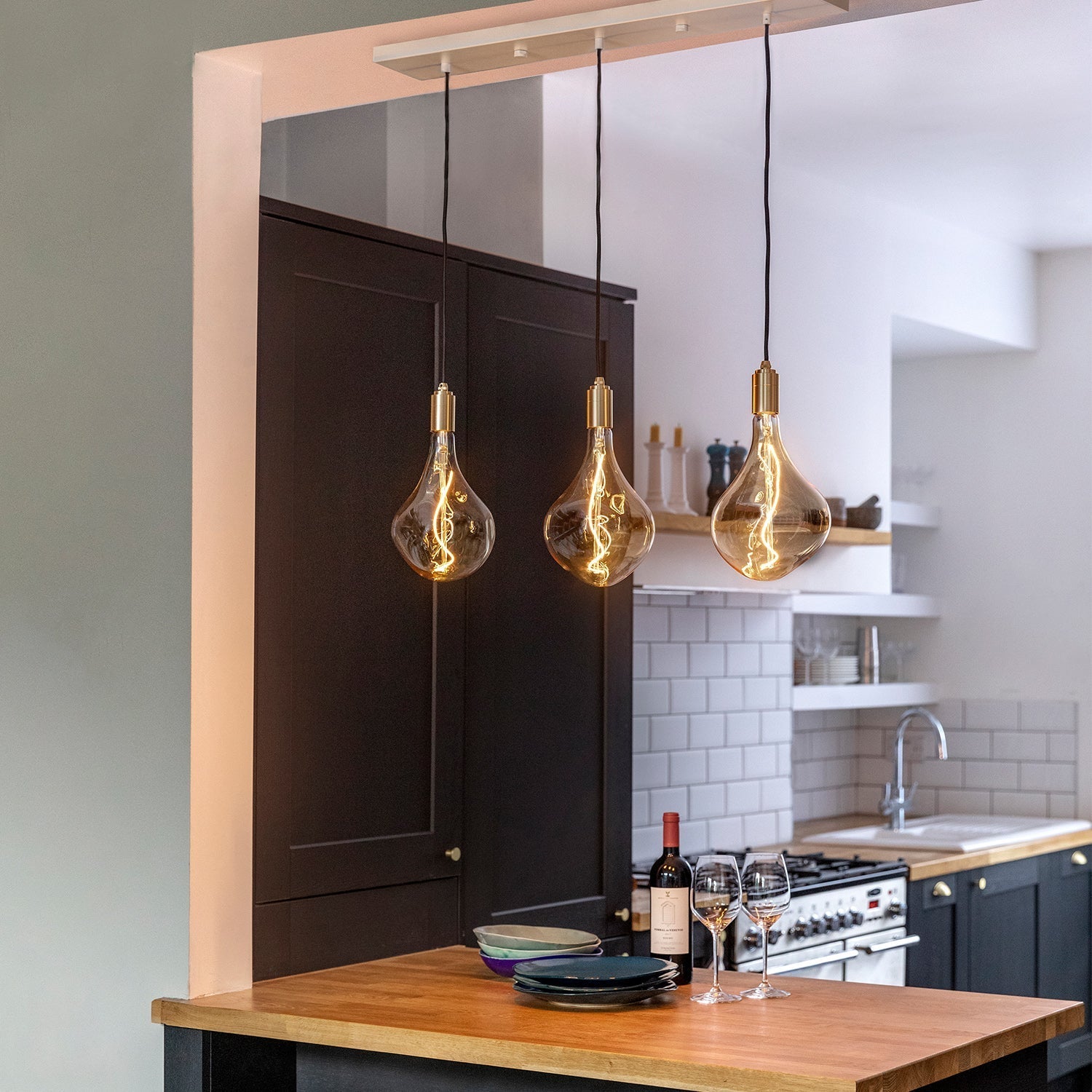 Tala Linear Triple Pendant in Brass + Voronoi II (view 2)