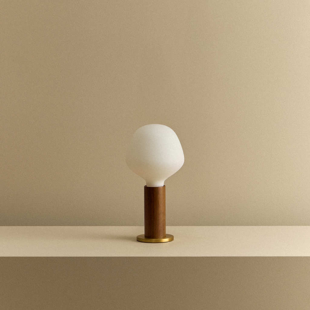 Tala Knuckle Table Lamp in Walnut + Enno shown unlit