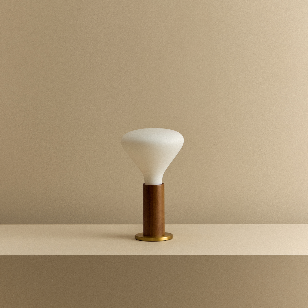 Tala Knuckle Table Lamp in Walnut + Noma shown unlit