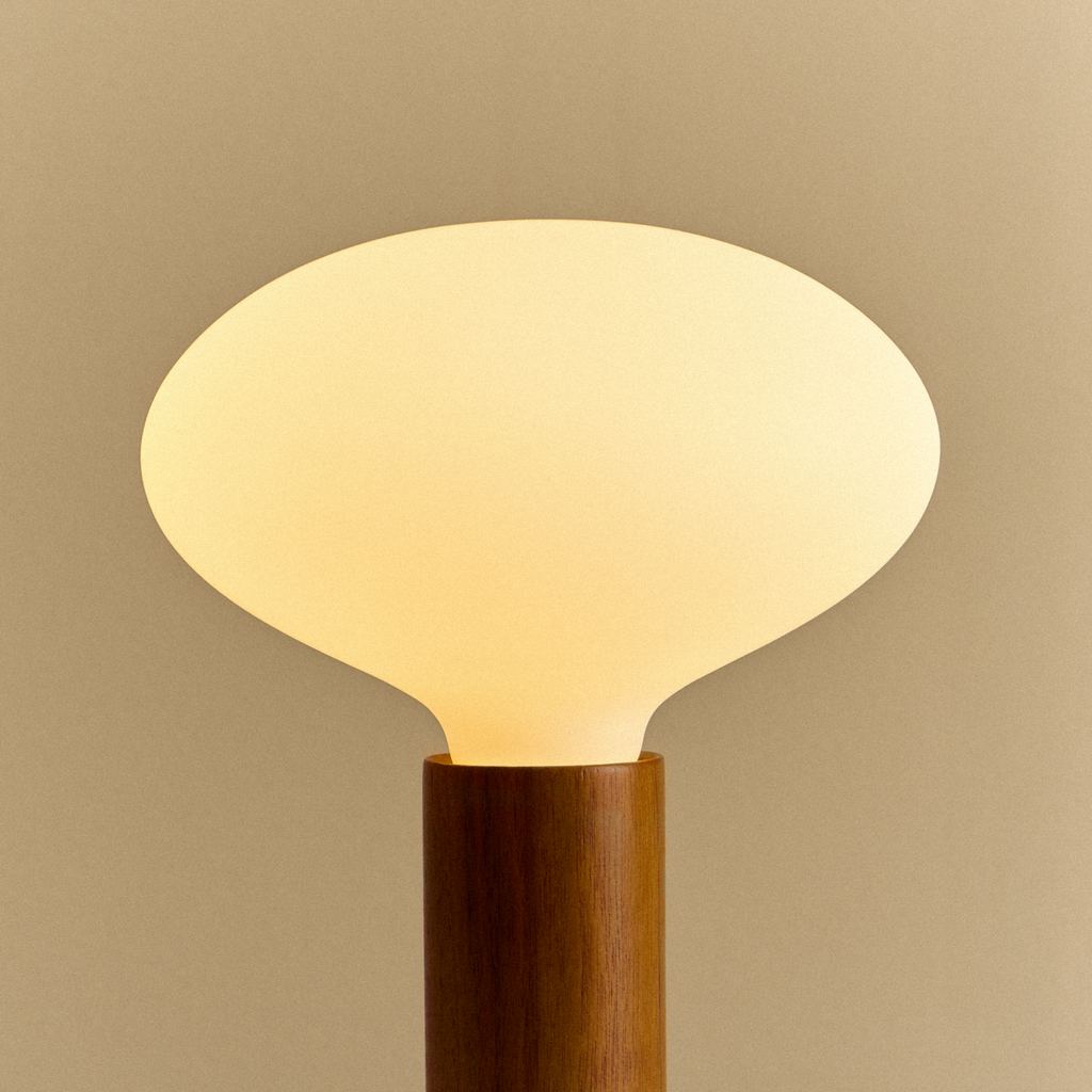 Tala Knuckle Table Lamp in Walnut + Oval close-up detail of the finish
