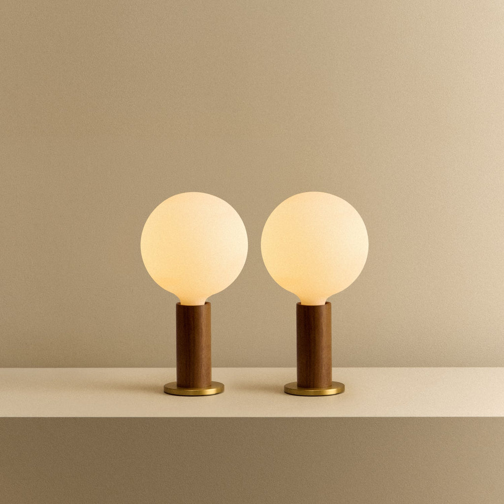 Tala Knuckle Table Lamp in Walnut + Sphere IV Set