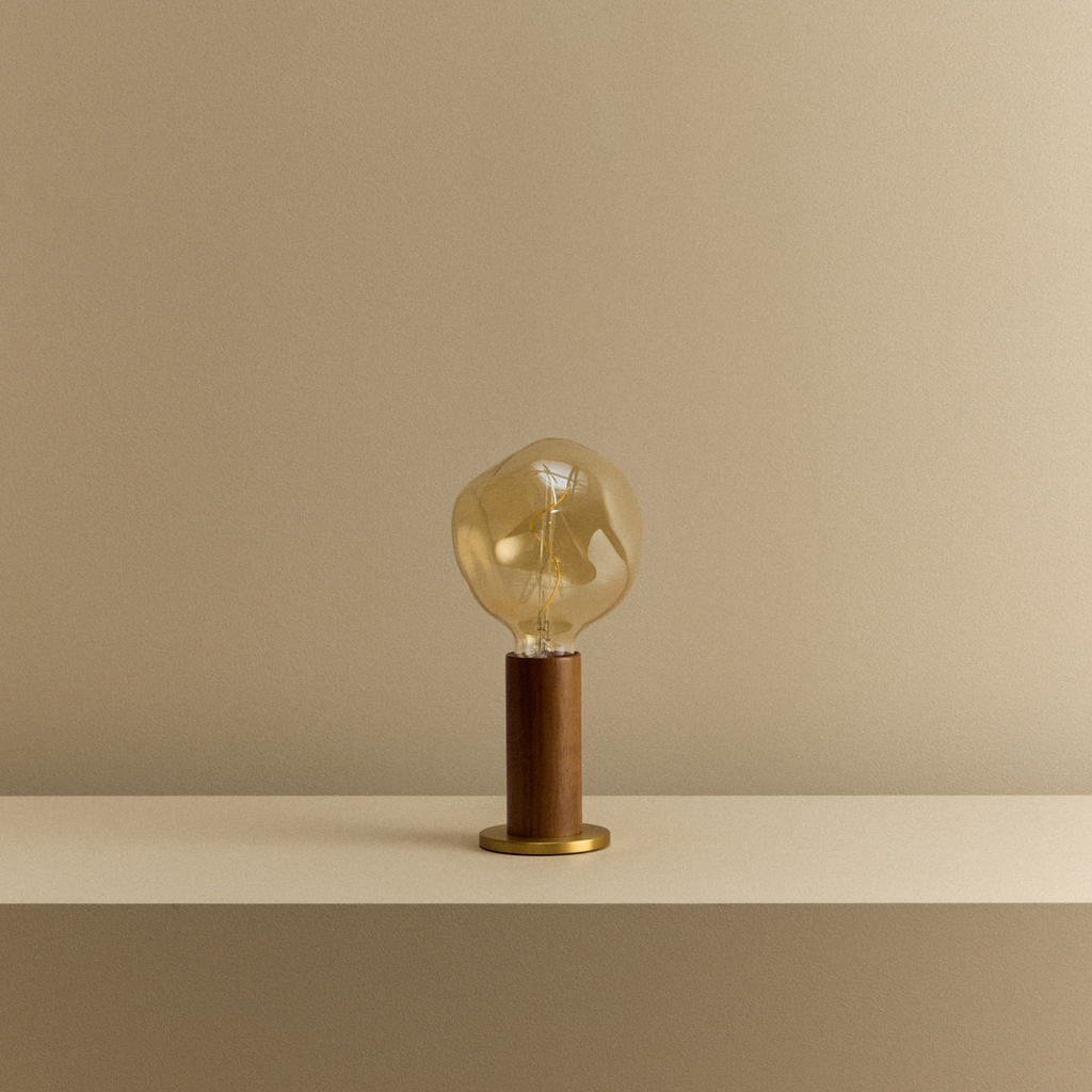 Tala Knuckle Table Lamp in Walnut + Voronoi I shown unlit