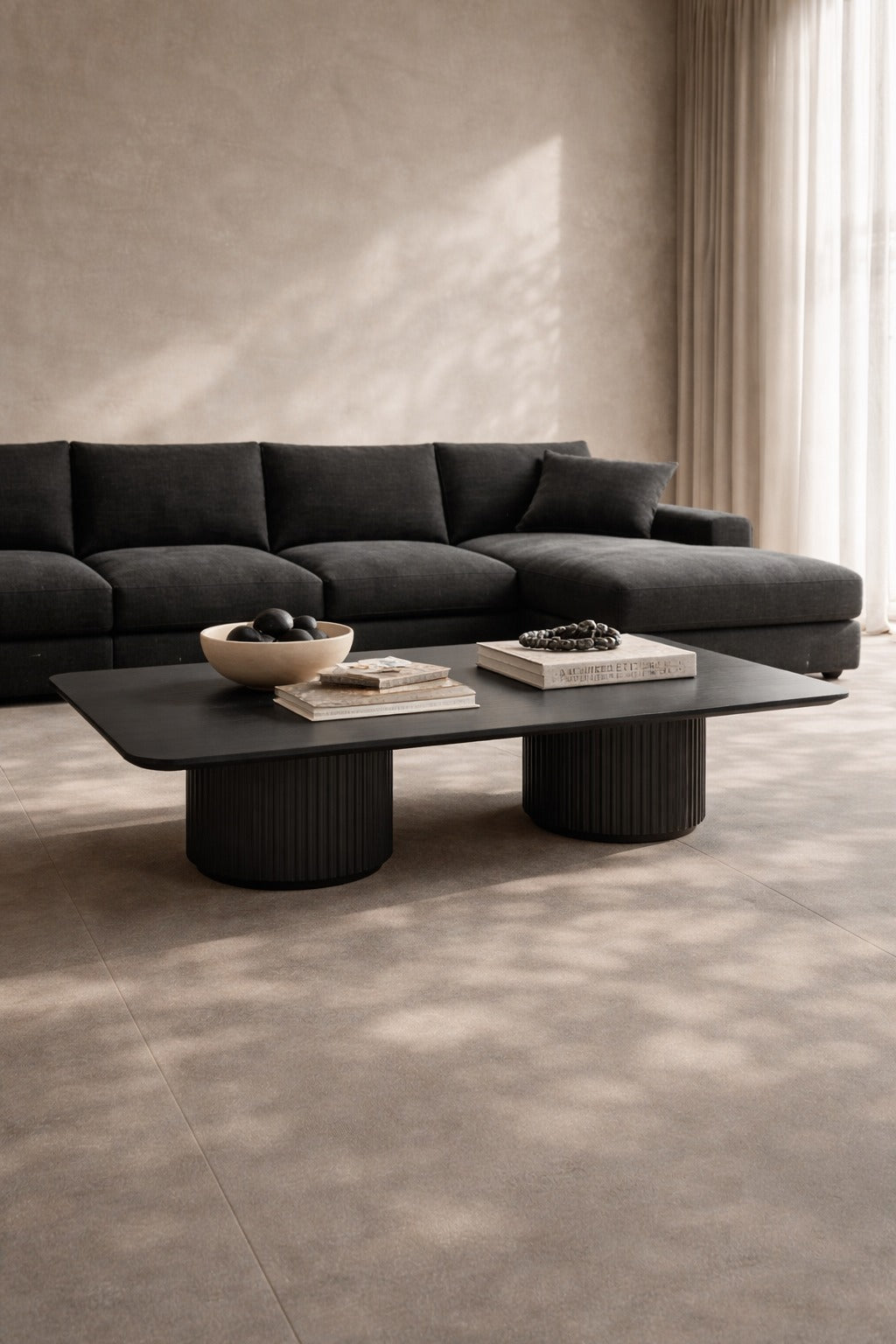Tommy Franks Lantine double pedestal coffee table in black oak and lacquer