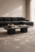 Lantine Coffee Table – Double Pedestal – Black Oak & Lacquer