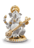 Lladro Veena Ganesha Figurine Golden Lustre
