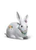 Lladro Attentive Bunny with Flowers Figurine