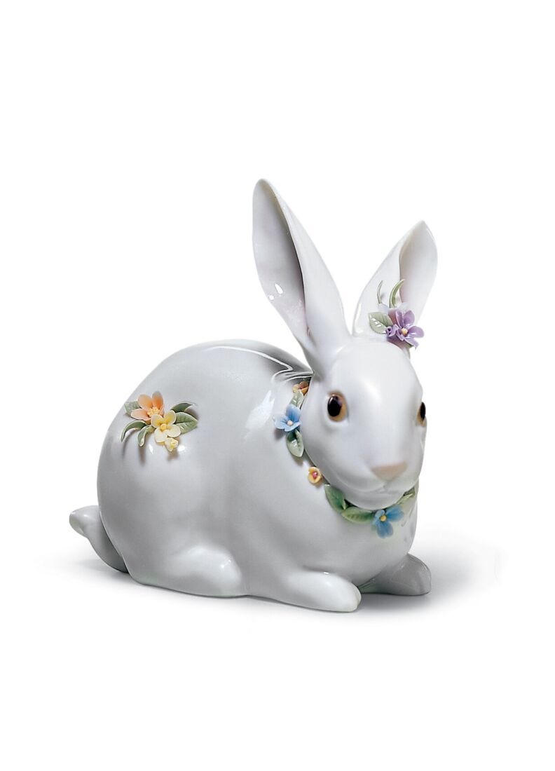 Lladro Attentive Bunny with Flowers Figurine