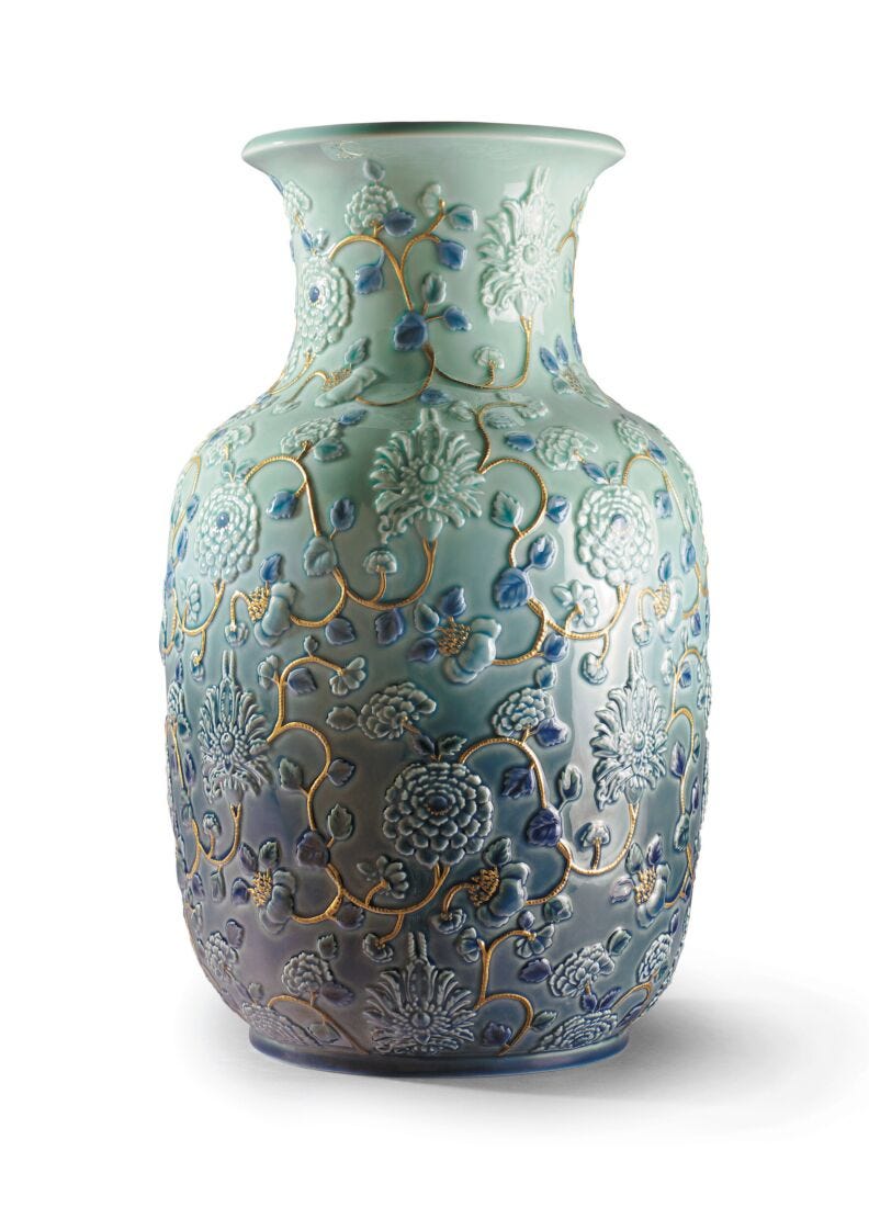 Lladro Peonies Vase Golden Lustre