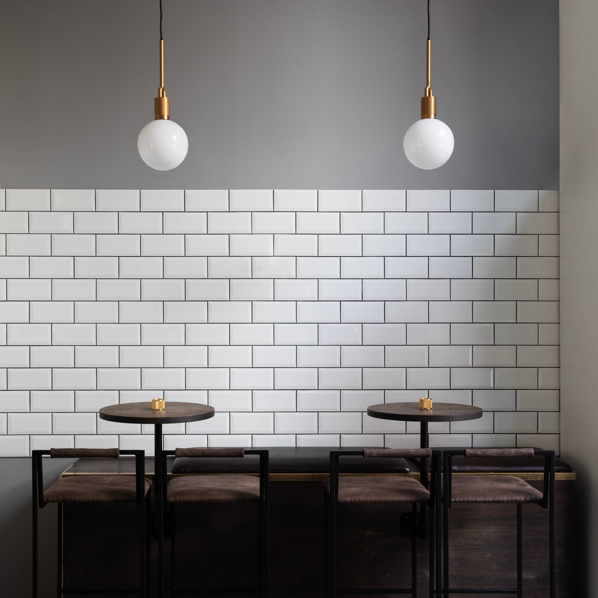 Buster + Punch Forked Pendant Opal Globe, restaurant install