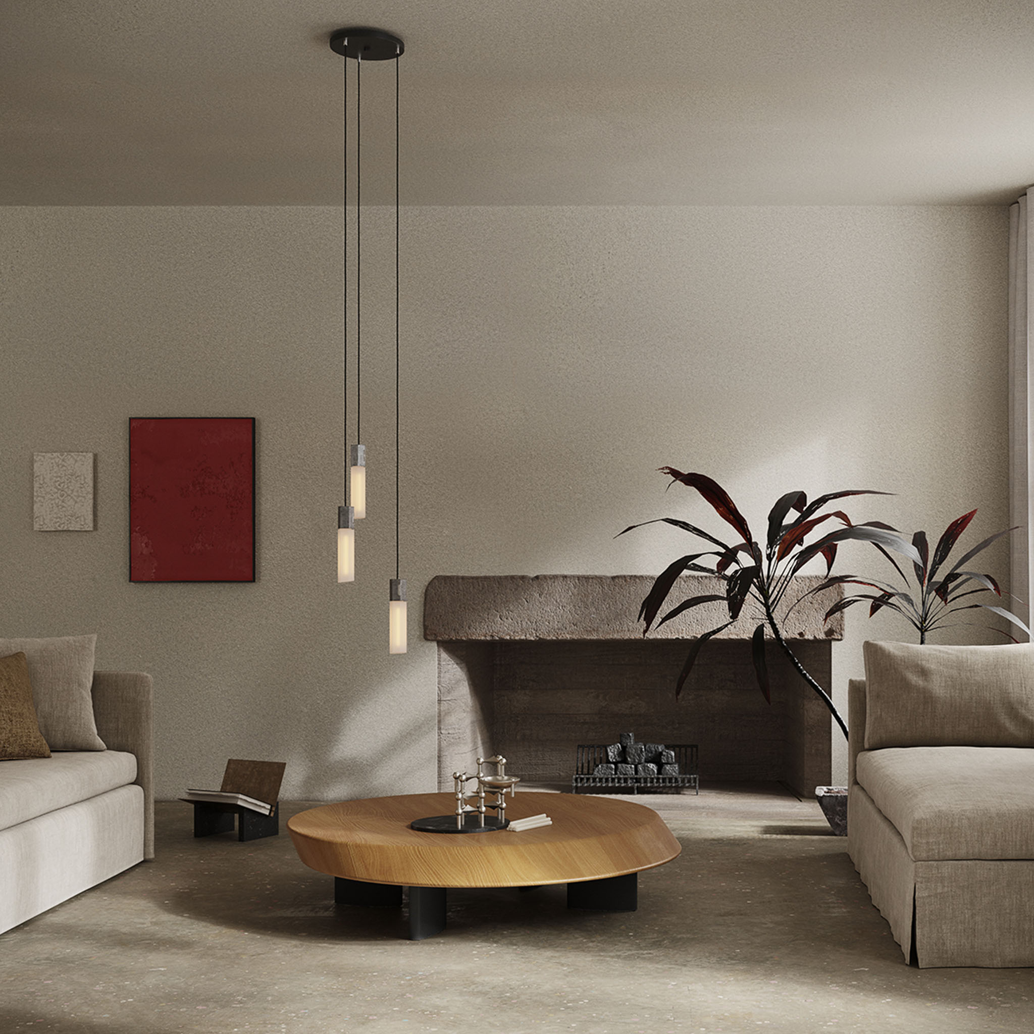 Tala Basalt Triple Pendant in Stainless Steel (view 2)