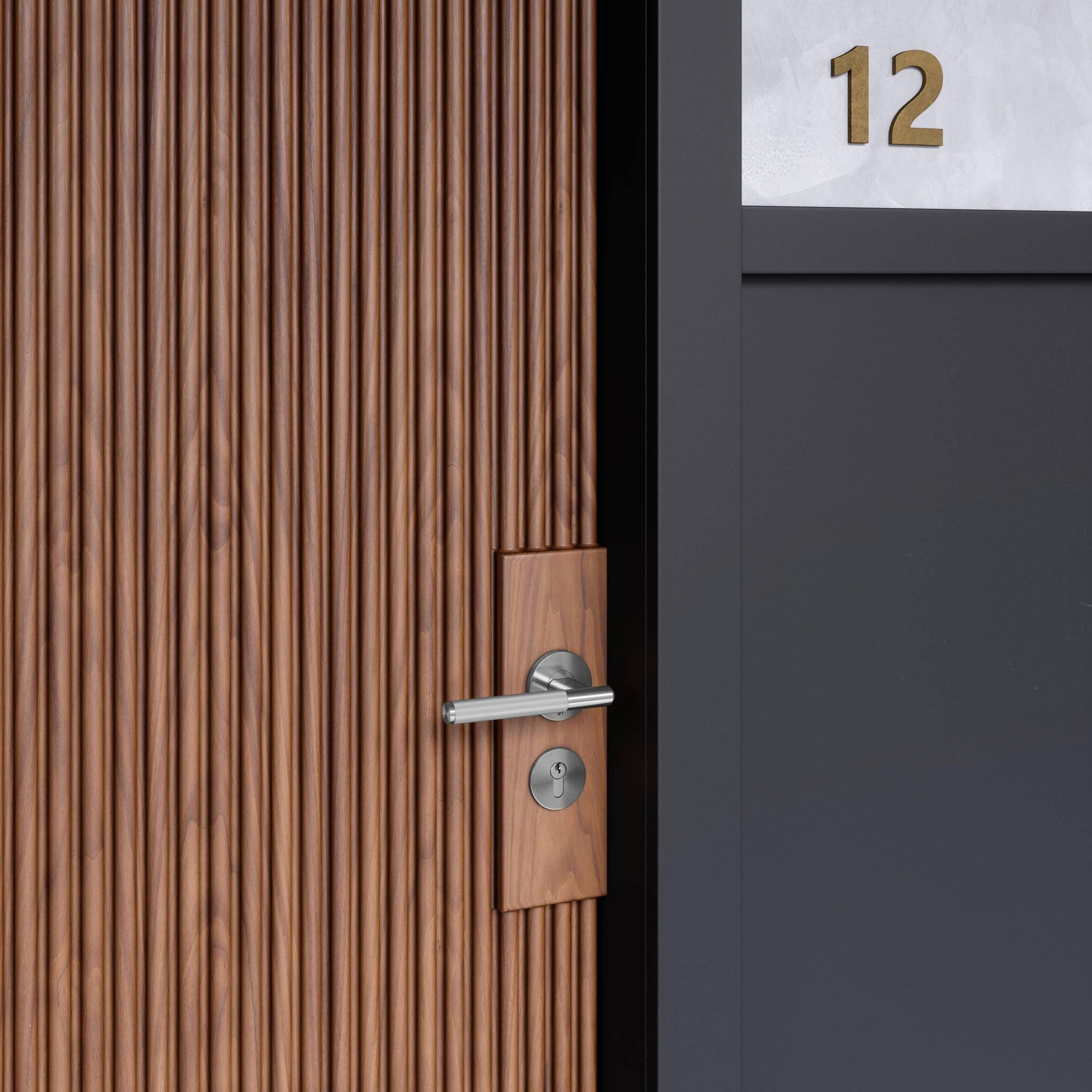 Buster + Punch Linear door handle steel lifestyle by Araco Interiors