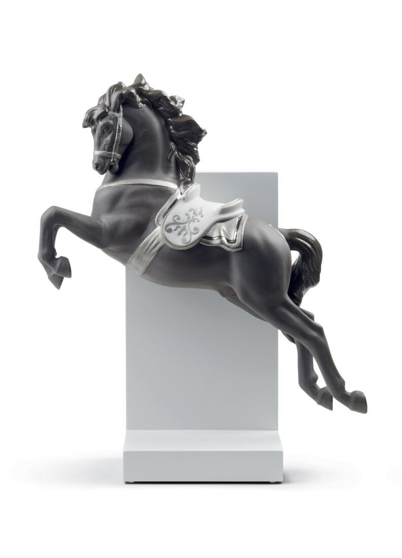 Lladro Horse on Pirouette Figurine Silver Lustre